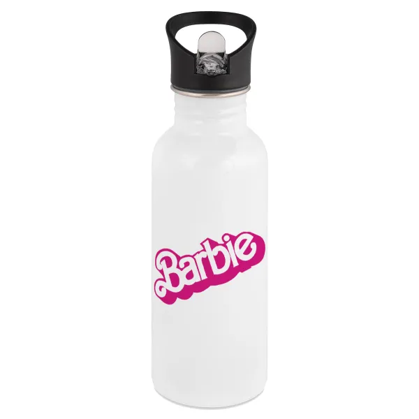 Barbie — Παγούρι νερού Λευκό με καλαμάκι, ανοξείδωτο ατσάλι 600ml