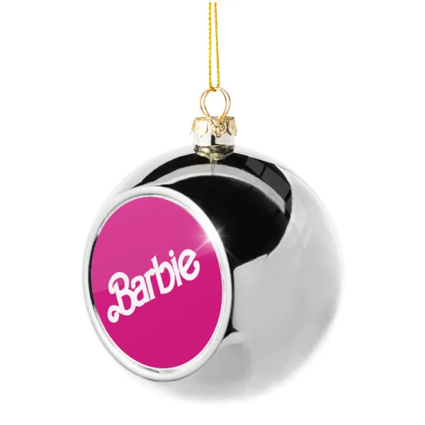 Barbie — Στολίδι Χριστουγεννιάτικη μπάλα δένδρου Ασημένια 8cm