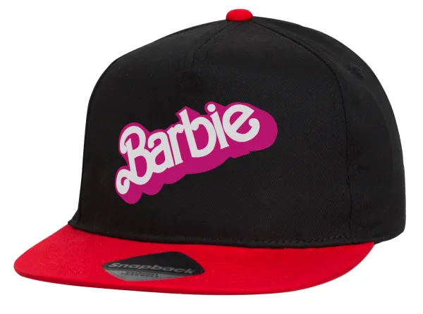 Barbie — Flat Snapback Hat, Black/Red (100% COTTON, UNISEX, ONE SIZE)