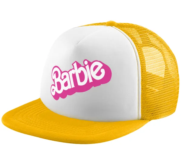 Barbie — Adult Soft Trucker Hat with Yellow/White Mesh (POLYESTER, ADULT, UNISEX, ONE SIZE)