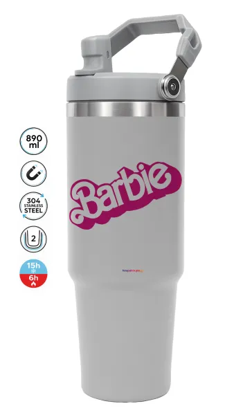 Barbie — ΓΚΡΙ Travel Tumbler Θερμός με χερούλι και καλαμάκι 890ml