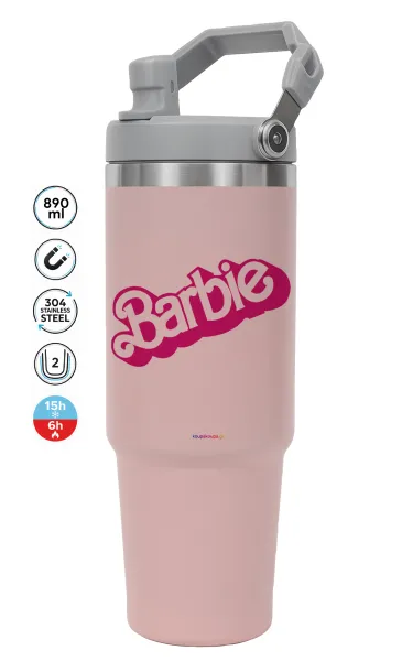 Barbie — ΡΟΖ Travel Tumbler Θερμός με χερούλι και καλαμάκι 890ml