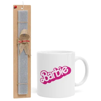 Barbie, Πασχαλινή Λαμπάδα με Κούπα κεραμική (330ml) & κερί αρωματικό πλακέ (30cm) (ΓΚΡΙ)