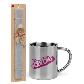Barbie, Easter Set, metallic thermal cup (300ml) & Easter aromatic flat candle (30cm) (GRAY)