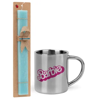 Barbie, Easter Set, metallic thermal cup (300ml) & aromatic flat Easter candle (30cm) (TURQUOISE)