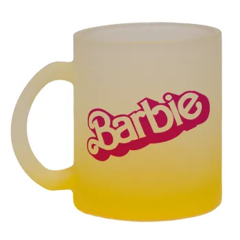 Barbie, Κούπα γυάλινη δίχρωμη με βάση το κίτρινο ματ, 330ml