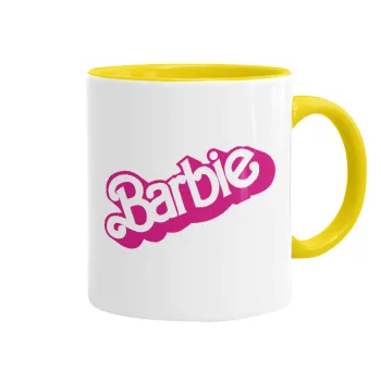 Barbie, Κούπα χρωματιστή κίτρινη, κεραμική, 330ml