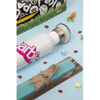 Barbie, Πασχαλινή Λαμπάδα με παγούρι μεταλλικό (620ml, stainless steel) & κερί αρωματικό πλακέ (30cm) (ΤΙΡΚΟΥΑΖ)