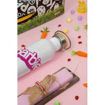Barbie, Easter Set, SS Metallic water bottle (620ml, stainless steel) & scented flat Easter candle (30cm) (PINK)