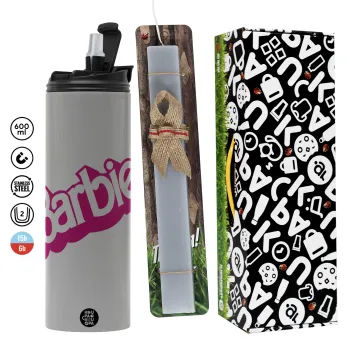 Barbie, Πασχαλινή Λαμπάδα με Travel Tumbler θερμό (600ml, BPA free) & κερί αρωματικό πλακέ (30cm) (ΓΚΡΙ)