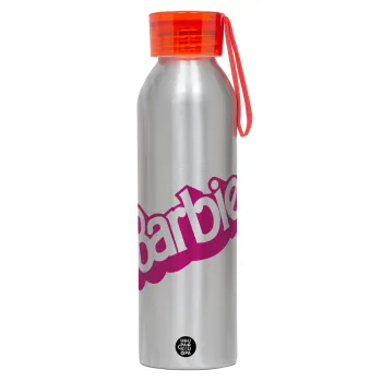 Barbie, Αλουμινένιο Αθλητικό Μπουκάλι 650ml – Ασημί με Κόκκινο Καπάκι και Λουράκι Σιλικόνης