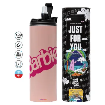 Barbie, Tumbler ποτήρι θερμό ΡΟΖ από ανοξείδωτο ατσάλι 600ml