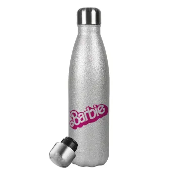 Barbie, Metallic Glitter Silver Thermos Flask (Stainless steel), double-walled, 500ml