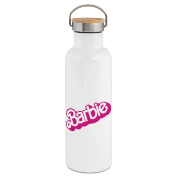 Barbie, Stainless steel White with wooden lid (bamboo), double wall, 750ml