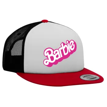 Barbie, Adult Foam Flat Snapback with Mesh Red-White-Black (POLYESTER, ADULT, UNISEX, ONE SIZE)