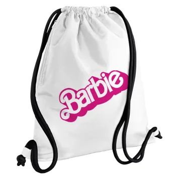 Barbie, Τσάντα πλάτης πουγκί GYMBAG λευκή, με τσέπη (40x48cm) & χονδρά κορδόνια