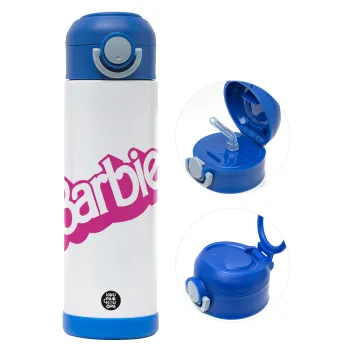 Barbie, Children's hot water bottle, stainless steel, with safety straw, BLUE (500ml)