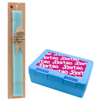 Barbie, Easter Set, children's snack container BLUE & Easter aromatic flat candle (30cm) (TURQUOISE)