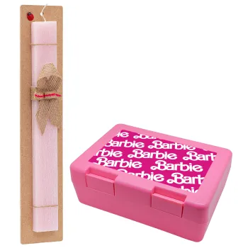 Barbie, Easter Set, children's snack container PINK & scented flat Easter candle (30cm) (PINK)