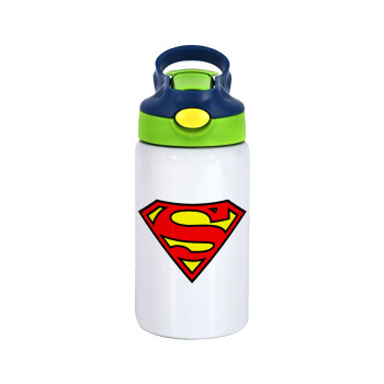 Superman vintage, Παιδικό παγούρι θερμό, ανοξείδωτο, με καλαμάκι ασφαλείας, πράσινο/μπλε (350ml)
