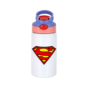 Superman vintage, Παιδικό παγούρι θερμό, ανοξείδωτο, με καλαμάκι ασφαλείας, ροζ/μωβ (350ml)