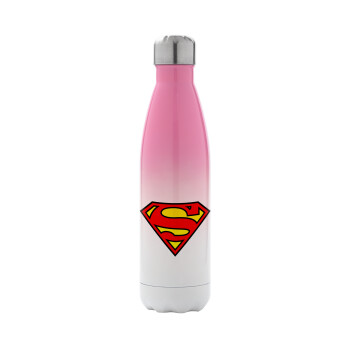 Superman vintage, Μεταλλικό παγούρι θερμός Ροζ/Λευκό (Stainless steel), διπλού τοιχώματος, 500ml