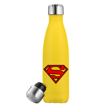 Superman vintage, Μεταλλικό παγούρι θερμός Κίτρινος (Stainless steel), διπλού τοιχώματος, 500ml