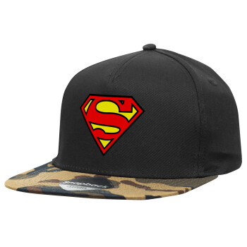 Superman vintage, Καπέλο Ενηλίκων Flat Snapback Μαύρο/Παραλαγή, (100% ΒΑΜΒΑΚΕΡΟ, ΕΝΗΛΙΚΩΝ, UNISEX, ONE SIZE)