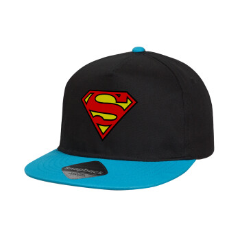 Superman vintage, Καπέλο παιδικό snapback, 100% Βαμβακερό, Μαύρο/Μπλε