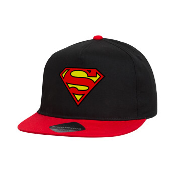 Superman vintage, Καπέλο παιδικό Flat Snapback, Μαύρο/Κόκκινο (100% ΒΑΜΒΑΚΕΡΟ, ΠΑΙΔΙΚΟ, UNISEX, ONE SIZE)