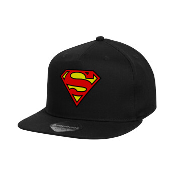 Superman vintage, Καπέλο παιδικό Flat Snapback, Μαύρο (100% ΒΑΜΒΑΚΕΡΟ, ΠΑΙΔΙΚΟ, UNISEX, ONE SIZE)