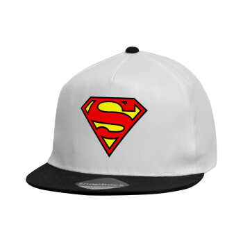 Superman vintage, Καπέλο παιδικό Flat Snapback, Λευκό (100% ΒΑΜΒΑΚΕΡΟ, ΠΑΙΔΙΚΟ, UNISEX, ONE SIZE)