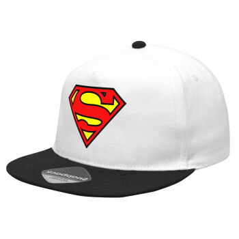 Superman vintage, Καπέλο Ενηλίκων Flat Snapback Λευκό/Μαύρο, (POLYESTER, ΕΝΗΛΙΚΩΝ, UNISEX, ONE SIZE)