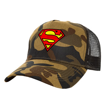 Superman vintage, Καπέλο Ενηλίκων Structured Trucker, με Δίχτυ, (παραλλαγή) Army (100% ΒΑΜΒΑΚΕΡΟ, ΕΝΗΛΙΚΩΝ, UNISEX, ONE SIZE)