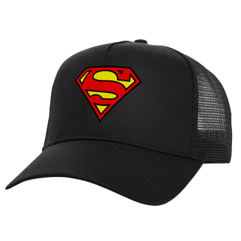 Superman vintage, Καπέλο Ενηλίκων Structured Trucker, με Δίχτυ, Μαύρο (100% ΒΑΜΒΑΚΕΡΟ, ΕΝΗΛΙΚΩΝ, UNISEX, ONE SIZE)