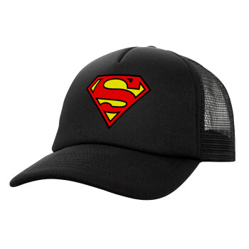 Superman vintage, Καπέλο Ενηλίκων Soft Trucker με Δίχτυ Μαύρο (POLYESTER, ΕΝΗΛΙΚΩΝ, UNISEX, ONE SIZE)