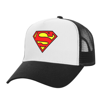 Superman vintage, Καπέλο Ενηλίκων Structured Trucker, με Δίχτυ, ΛΕΥΚΟ/ΜΑΥΡΟ (100% ΒΑΜΒΑΚΕΡΟ, ΕΝΗΛΙΚΩΝ, UNISEX, ONE SIZE)