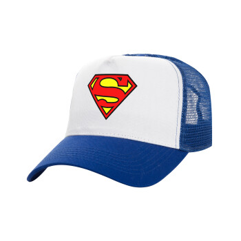 Superman vintage, Καπέλο Ενηλίκων Structured Trucker, με Δίχτυ, ΛΕΥΚΟ/ΜΠΛΕ (100% ΒΑΜΒΑΚΕΡΟ, ΕΝΗΛΙΚΩΝ, UNISEX, ONE SIZE)
