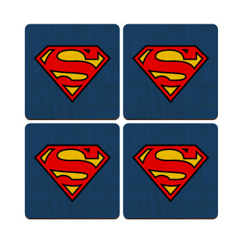 Superman vintage, ΣΕΤ x4 Σουβέρ ξύλινα τετράγωνα plywood (9cm)