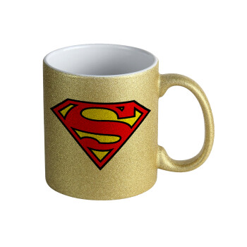 Superman vintage, Κούπα Χρυσή Glitter που γυαλίζει, κεραμική, 330ml