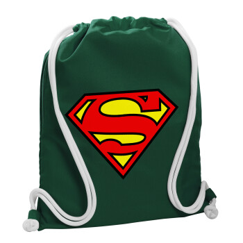 Superman vintage, Τσάντα πλάτης πουγκί GYMBAG BOTTLE GREEN, με τσέπη (40x48cm) & χονδρά λευκά κορδόνια