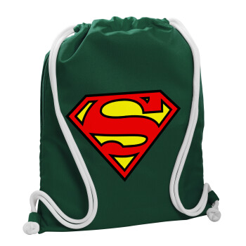 Superman vintage, Backpack pouch GYMBAG BOTTLE GREEN, with pocket (40x48cm) & thick white cords