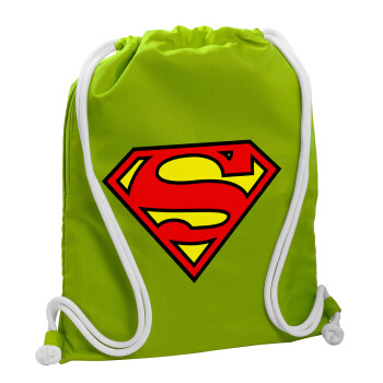 Superman vintage, Τσάντα πλάτης πουγκί GYMBAG LIME GREEN, με τσέπη (40x48cm) & χονδρά κορδόνια