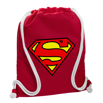 Superman vintage, Τσάντα πλάτης πουγκί GYMBAG Κόκκινη, με τσέπη (40x48cm) & χονδρά κορδόνια