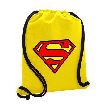 Superman vintage, Τσάντα πλάτης πουγκί GYMBAG Κίτρινη, με τσέπη (40x48cm) & χονδρά κορδόνια