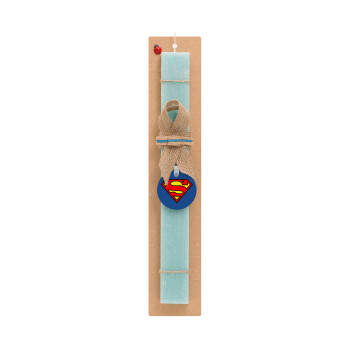 Superman vintage, Πασχαλινό Σετ, ξύλινο μπρελόκ & πασχαλινή λαμπάδα αρωματική πλακέ (30cm) (ΤΙΡΚΟΥΑΖ)