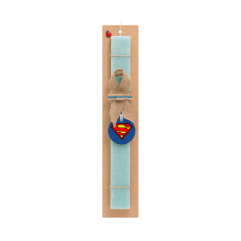Superman vintage, Easter Set, wooden keychain & aromatic flat Easter candle (30cm) (TURQUOISE)