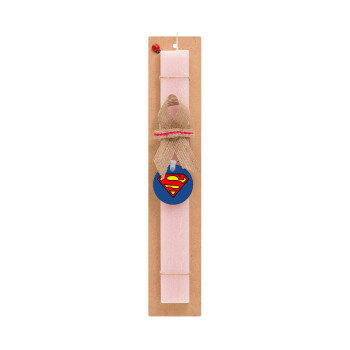 Superman vintage, Easter Set, wooden keychain & scented flat Easter candle (30cm) (PINK)