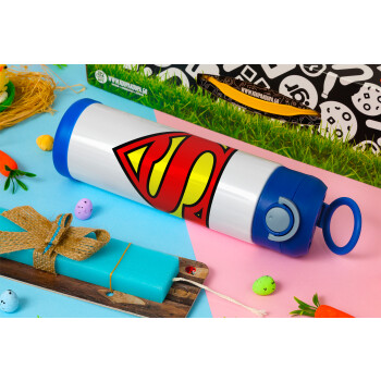 Superman vintage, Easter candle, Childrens hot water bottle, stainless steel, with safety straw, BLUE (500ml)