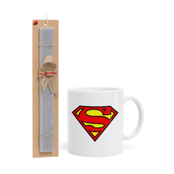 Superman vintage, Easter Set, Ceramic Cup (330ml) & Easter aromatic flat candle (30cm) (GRAY)